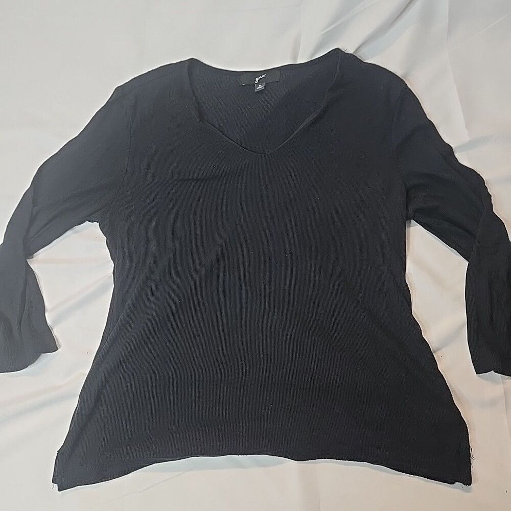 GNW Shirt Long Sleeve Gothic Top for Women Black XL Ribbed Knit Casual Y2K Lined
